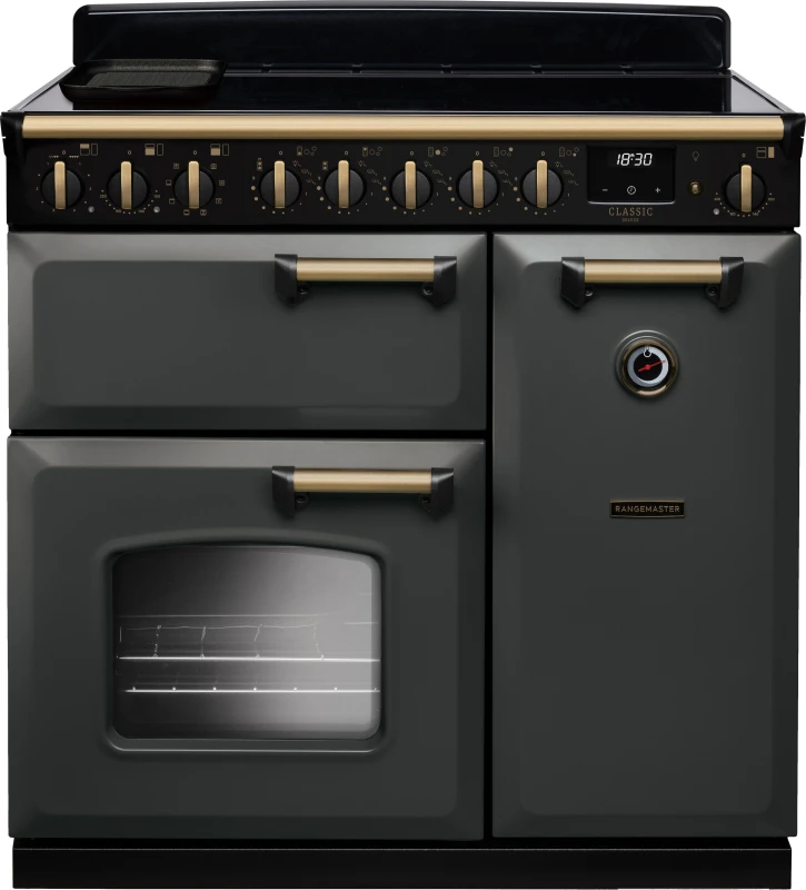 Image of Rangemaster CLDL90EIPSLT/AB1 Classic Deluxe 90cm Induction Range Cooker Antique Brass Trim 18277 - SLATE CLDL90EIPSLT/AB1