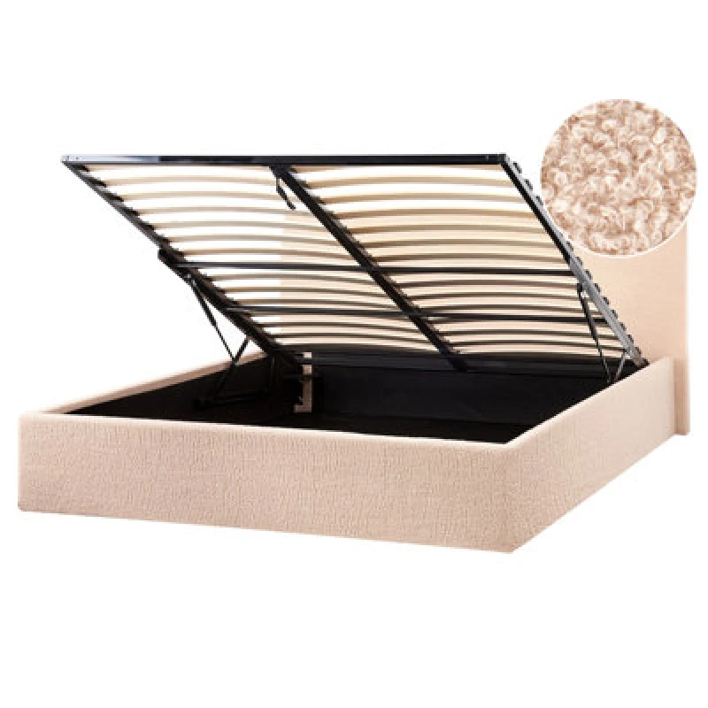 Image of Beliani Ottoman Bed Boucle Orbey 160 X 200 Cm (Eu King Size) Beige