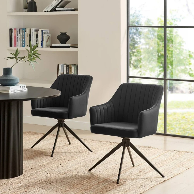 Image of FurnitureboxUK FurnitureboxUK 2x Calla Black Velvet Swivel Dining Chairs Black One Size Unisex 5056784312742