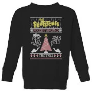 Image of Flintstones Rockin Around The Tree Kids Christmas Sweatshirt - Black - 7-8 Years