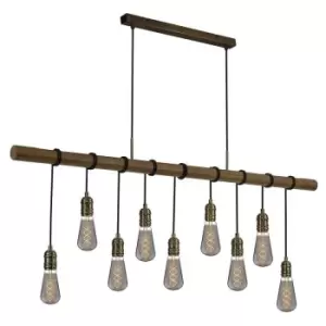 Image of Luminosa Lighting - Luminosa Hampton Ceiling Pendant, 9 Light E27, Medium Oak, Antique Brass