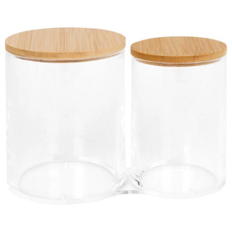 Image of Harbour Housewares Reusable Plastic Twin Bathroom Canister with Bamboo Lid Clear