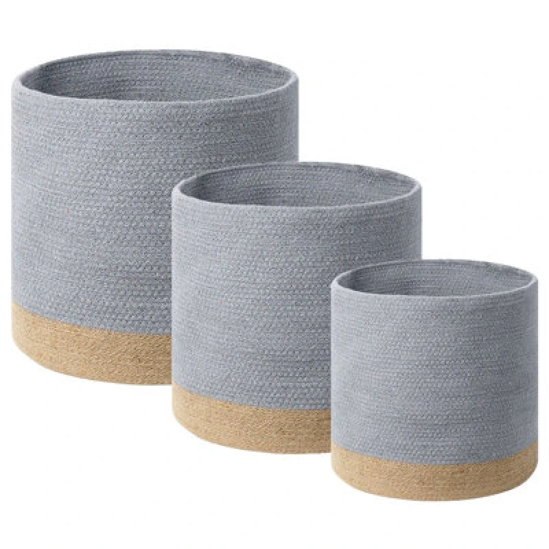 Image of Beliani Set Of 3 Baskets Basima Cotton Grey