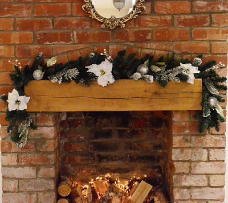 Image of Samuel Alexander 1.8M (6ft) White Poinsettia Christmas Garland Silver Balls Glitter Snow Flocked White unisex