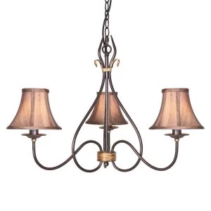 Image of Multi Arm Chandelier 3 Light Rust, Gold Finish - Shades Not Included, E14