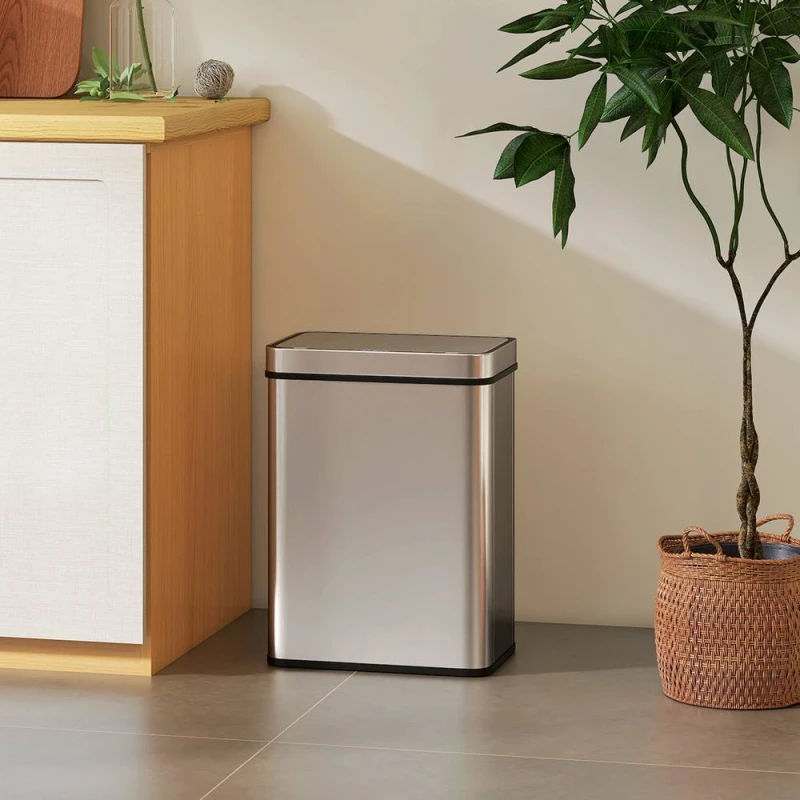 Image of HOMCOM 50 L Kitchen Bin with Fingerprint-Proof Stainless Steel, Silver Tone Silver Unisex