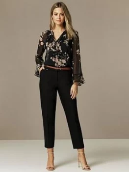 Image of Wallis Cotton Belted Cigarette Trousers - Black, Size 14, Women