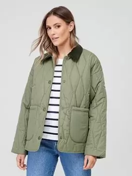 Image of Barbour Delphinium Cord Collar Quilted Jacket - Green, Size 16, Women
