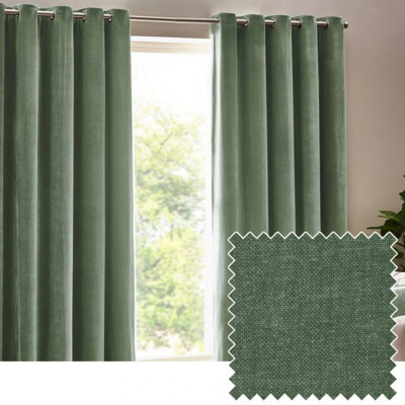 Image of Yard Heavy Chenille Fully Lined Eyelet Curtains Eucalyptus 168cm width 229cm drop, Green 5025532854780