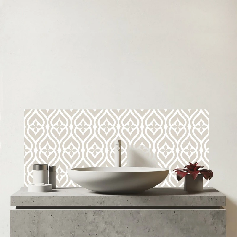 Image of Warren Reed - Designer Abstract Ornament Pattern Glass Bathroom Splashback in Grey Grey Unisex