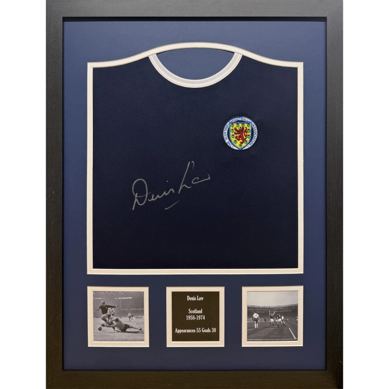Image of AllStarSignings Ltd Denis Law signed Scotland shirt Blue unisex One Size