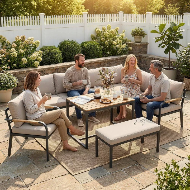 Image of OUTSUNNY 7 Seater Garden Furniture Set, Outdoor Furniture Conversation Sets in Khaki Size: 120 Khaki Unisex 120