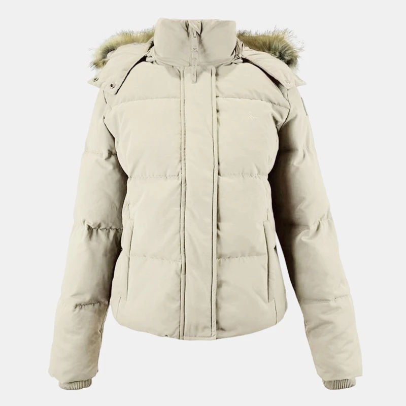 Image of Jack Wills Womens Riley Wind Resistant Detachable Hood Short Puffer Jacket Beige female 8 (XS)