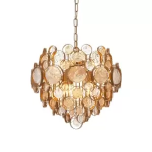 Image of Antique Gold Ornate Chandelier - Clear & Amber Glass Detailling - Dimmable
