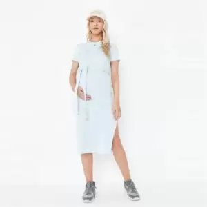 Image of Missguided Ss Belted Rib Midi Dress - Blue