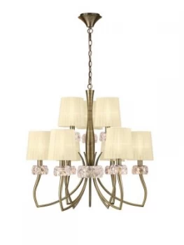Image of 2 Tier Ceiling Pendant 6+3 Light E14, Antique Brass with Cream Shades