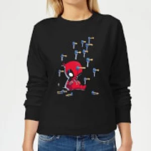 Image of Marvel Deadpool Cartoon Knockout Womens Sweatshirt - Black - M