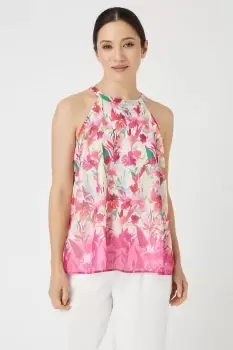 Image of Pink Floral Border Halter Neck Top