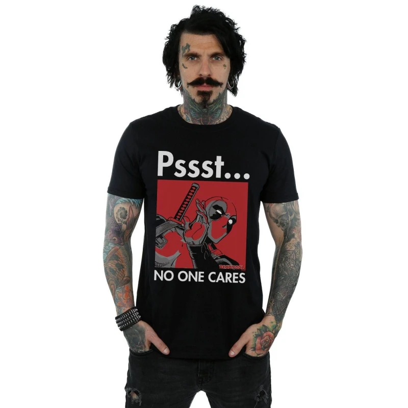 Image of Marvel Marvel Men Deadpool No One Cares T-Shirt in Black Size: Small Black S Male 5059308629135