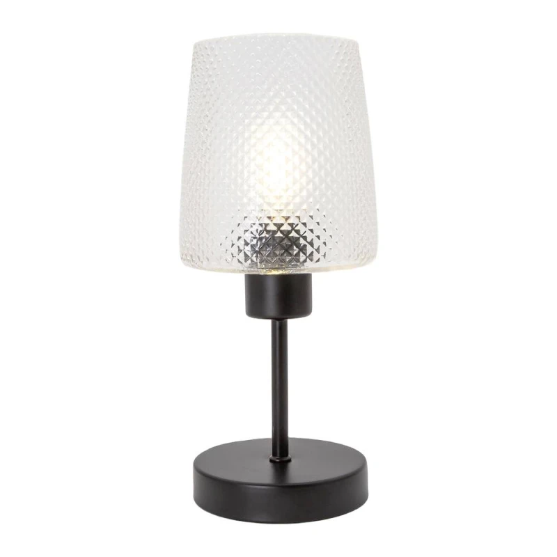 Image of Happy Homewares Modern Clear Dimpled Glass Table Lamp with Matte Black Stem & Base Black Unisex