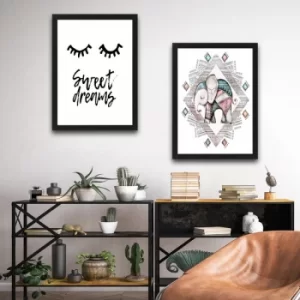 Image of Sweet Dreams Set Multicolor Decorative Framed Painting (2 Pieces)