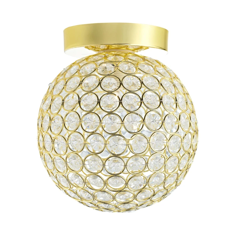 Image of Happy Homewares Modern Metal & Clear Beaded Glass IP44 Rated Bathroom Ceiling Light in Gold Gold Unisex