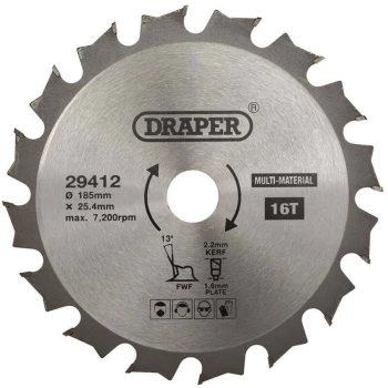 Image of Draper - 29412 TCT Multi Purpose Circular Saw Blade 185 x 25.4mm 16T