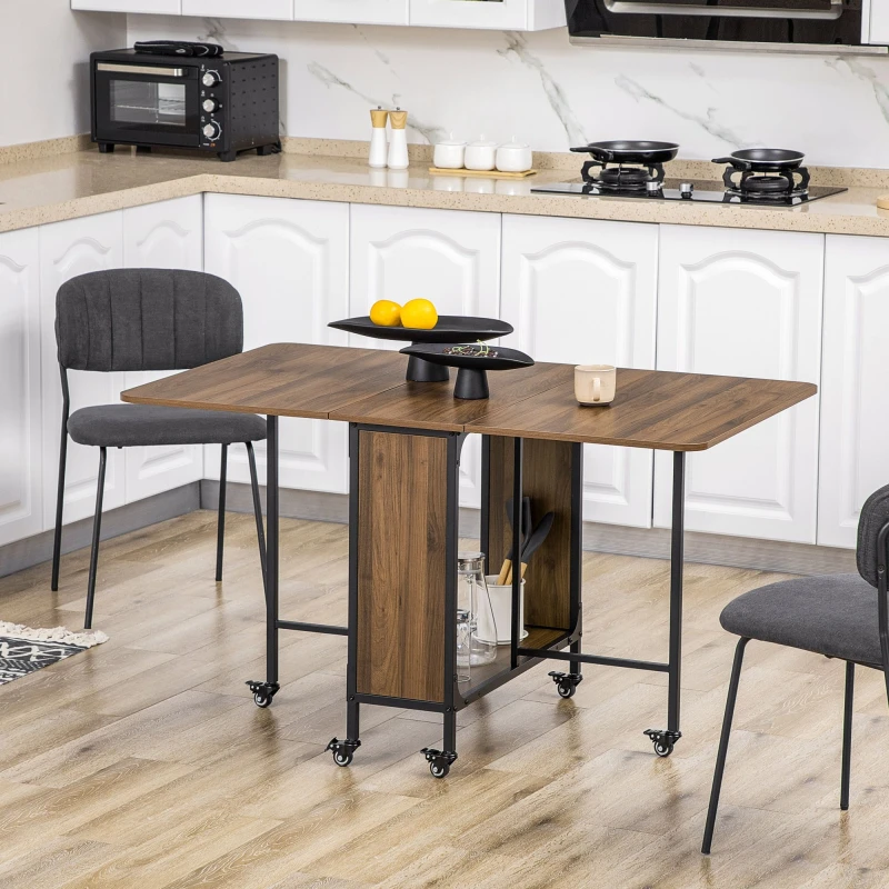 Image of HOMCOM Drop Leaf Table Kitchen Table Extendable Dining Table with Wheels Light Brown