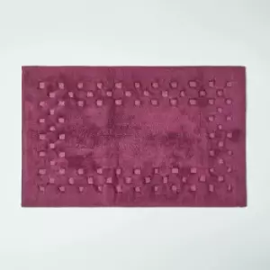 Image of Cotton Check Border Aubergine Bath Mat - Purple - Purple - Purple - Homescapes