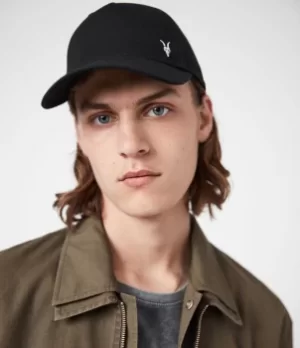 Image of AllSaints Mens Fen Baseball Cap, Black/matte Black