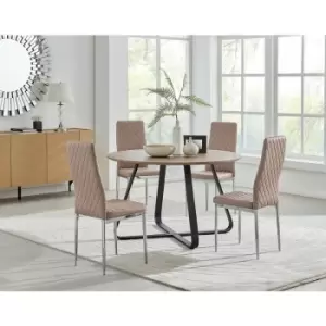 Image of Santorini Brown Wood Contemporary Round Dining Table And 4 Cappuccino Grey Milan Chairs Set - Cappuccino