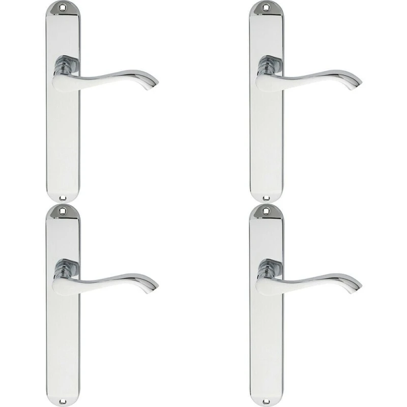 Image of Loops 4x PAIR Curved Handle on Long Slim Latch Backplate 241 x 40mm Polished Chrome Multi