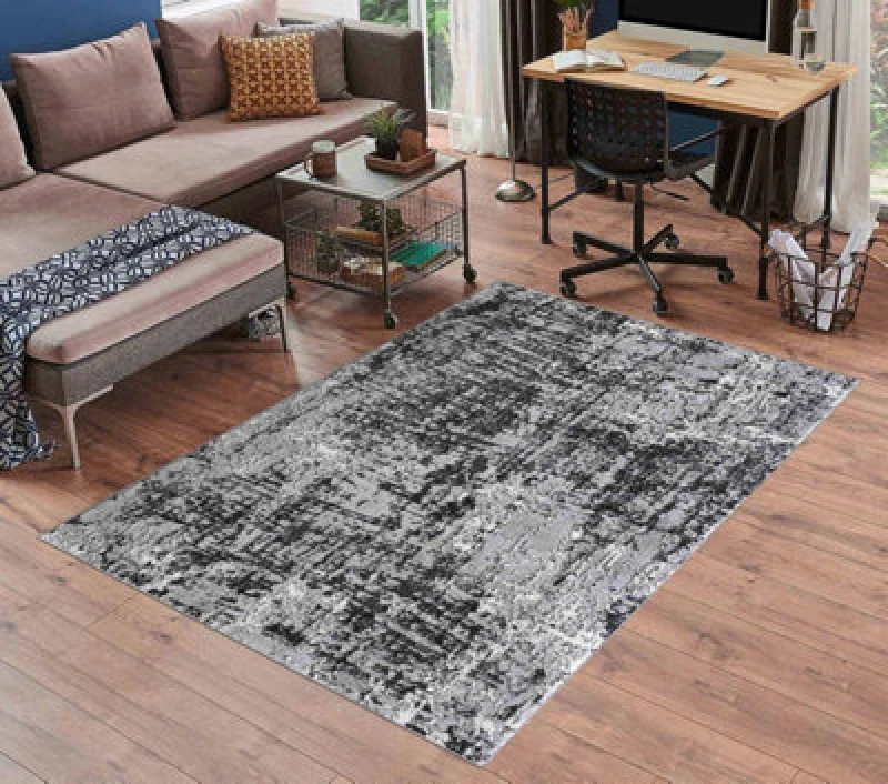 Image of Serenity Modern Abstract Lines Contemporary Area Rugs Black 120X170 Cm