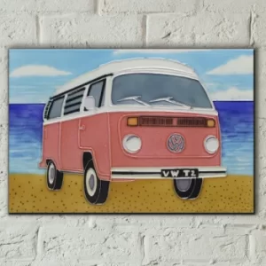 Image of Pink Campervan On The Beach 8x12 Tile
