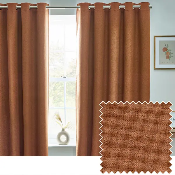 Image of Dawn 100% Blackout Thermal Eyelet Curtains Brick, Brick / 168 x 183cm