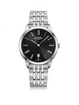 Image of Rotary Exclusive Rotary Black Sunray Date Dial Stainless Steel Bracelet Mens Watch
