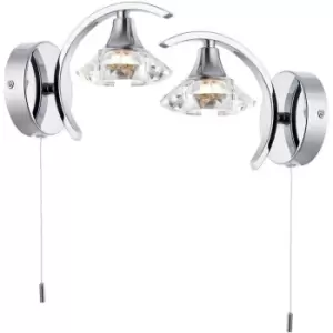 Image of 2 PACK Dimmable LED Wall Light Curved Chrome Large Crystal Shade Lamp Fitting