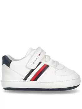 Image of Tommy Hilfiger Baby Lace Up Velcro Trainer - White, Size 1 Younger