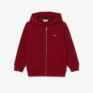 Image of Kids' Lacoste Kangaroo Pocket Hooded Zippered Sweatshirt Size 6 yrs Bordeaux