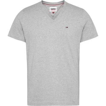Image of Tommy Jeans original Jersey V Neck T Shirt - Lt Grey Htr
