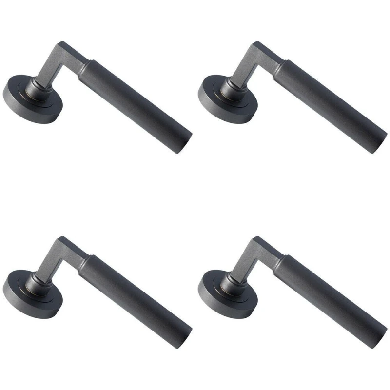 Image of Loops 4x PAIR Straight Round Bar Handle on Round Rose Concealed Fix Matt Bronze Multi