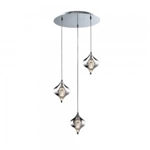 Image of Ceiling Cluster Pendant Round 3 Light Polished Chrome, Crystal