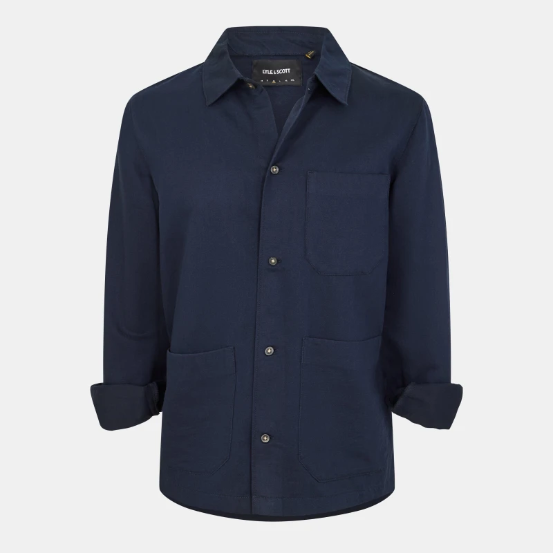 Image of Lyle and Scott Mens Linen Blend Long Sleeve Oversized Fit Overshirt Dark Navy male S