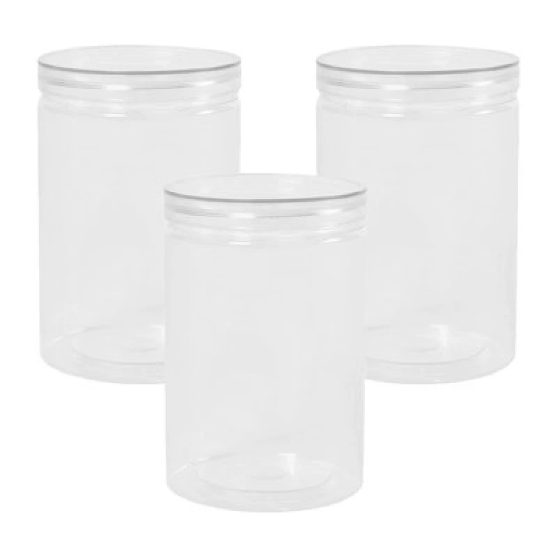 Image of OHS OHS 3 Pack Round Plastic Jar Food Storage Container Medium Clear Lid in White White Medium Unisex 5027434187447