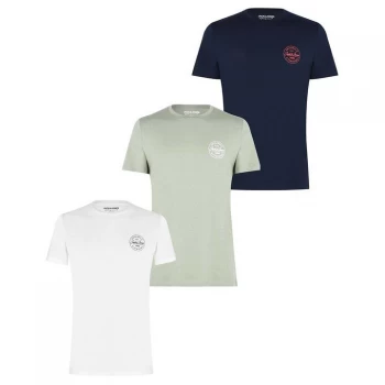 Image of Jack and Jones Heritage Logo T-Shirts 3 Pack - Nvy/Khki/Wht