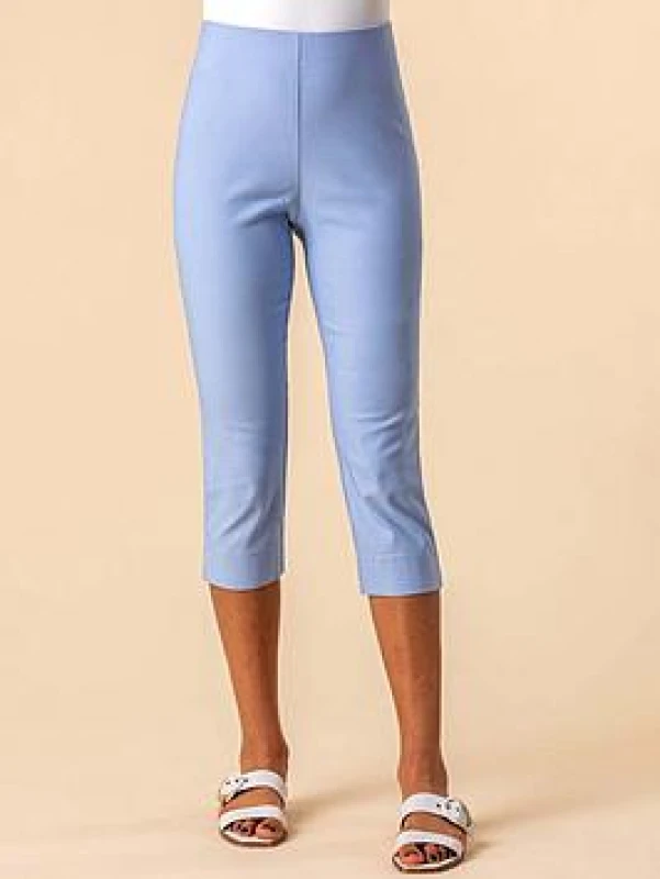 Image of Roman Womens Cropped Stretch Trouser Capri Summer Leggings 3/4 Pedal Pushers in Light Blue Size: 18 Light Blue Female 18