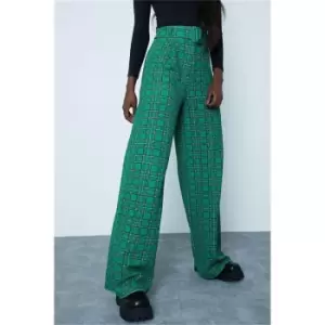 Image of I Saw It First Emerald Green Check Print Belted Wide Leg Trousers - Green