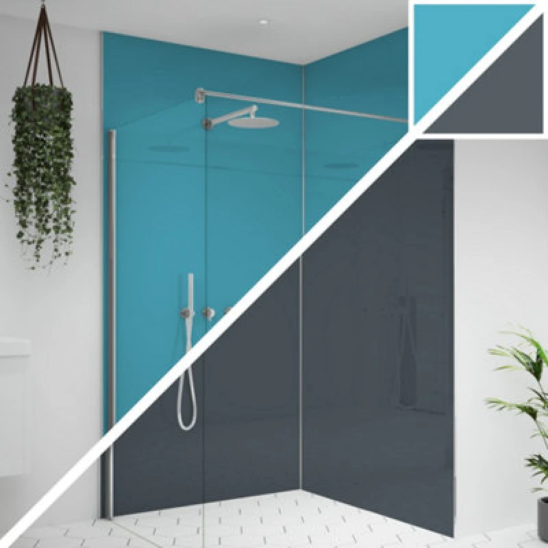 Image of Splashwall Alloy Double-Sided Aluminium Bathroom & Wet Room Decorative Panel (H)2400mm (W)600mm - Gloss Turquoise & Slate Grey