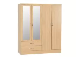 Image of Seconique Nevada Sonoma Oak 4 Door 2 Drawer Mirrored Wardrobe