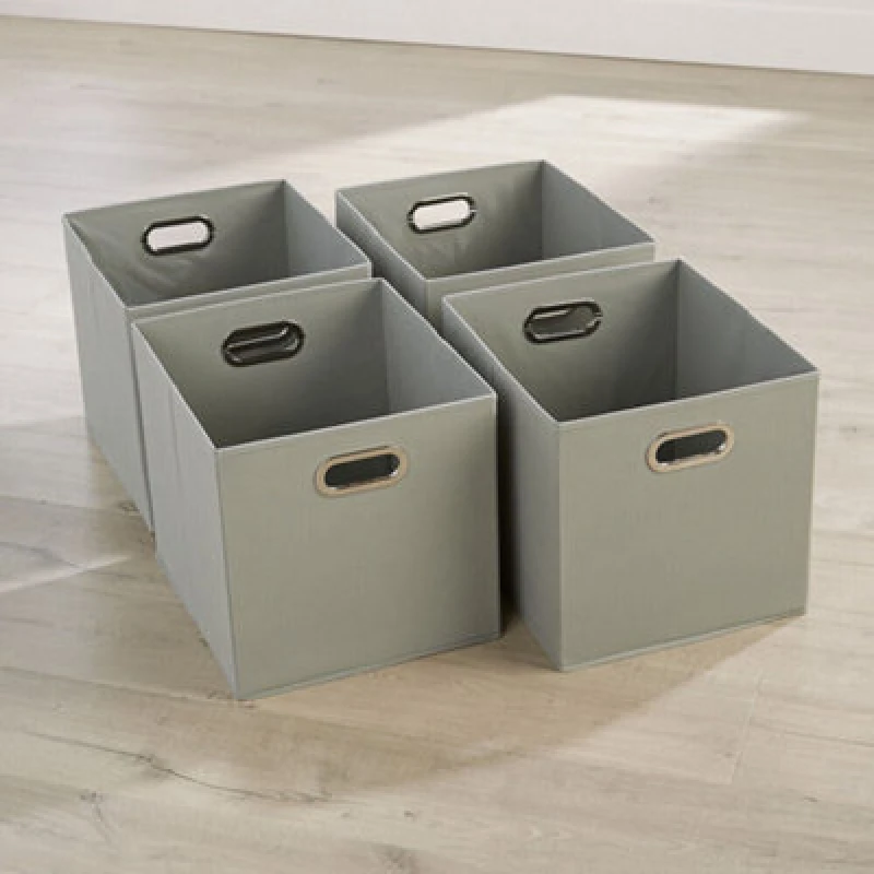 Image of Home Source Cube Pack of Four Canvas Fabric 33x37cm Large Storage Insert Boxes Grey